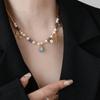 Fashion Elegant Pearl Bead Necklace Stainless Steel Bead Crystal Pendant Necklace  Travel