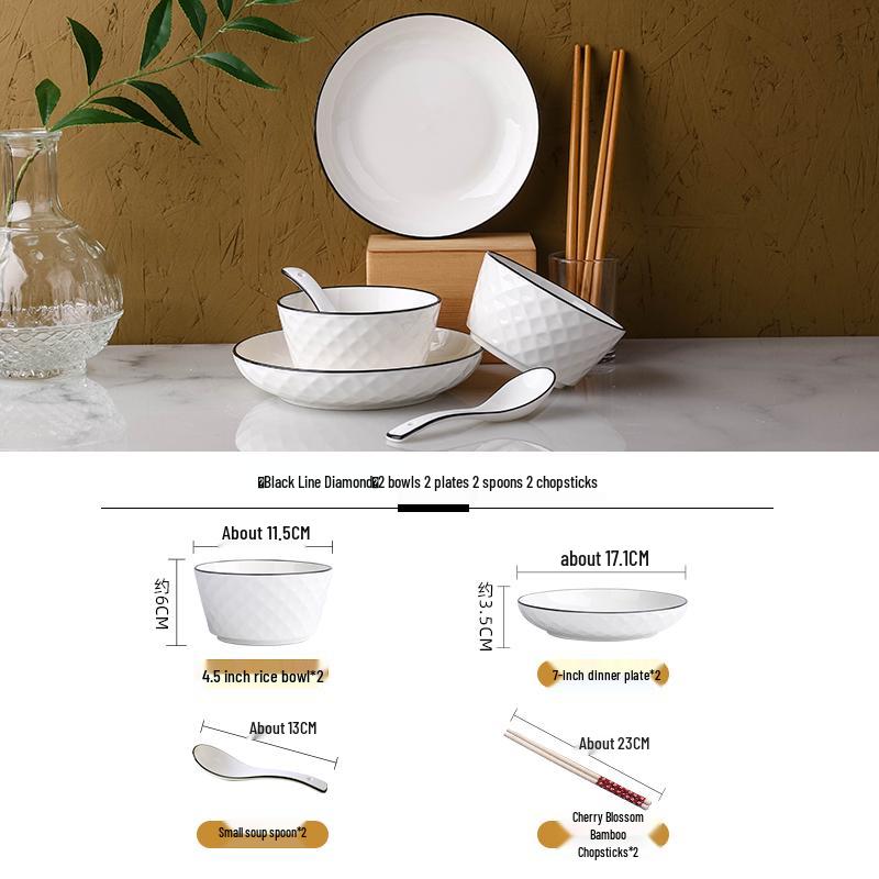 Ensemble de vaisselle en céramique japonaise: Assiettes et Bols pour 2-4 Personnes pour la Maison, Grands Bols à Soupe Inclus.