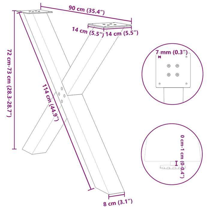 VidaXL Dining Table Legs In X-Shape, 2 Pieces, Black, 90 X (72-73) Cm, Steel 4012984