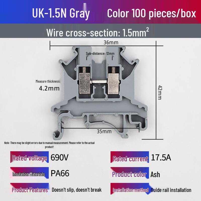 UK2.5B DIN Rail Terminal Block Connector, Pure Copper, Flame Retardant, Quick Wiring (UK-5n, UK-3n, UK-6n).