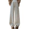 Petite Houndstooth Wide-Leg Pants: Women's Autumn Winter High-Waist Slimming Plaid Knit In Mink, Size XS.