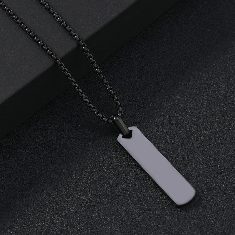 Minimalist White Blank Vertical Bar Pendant Silver Stainless Steel Box Chain Necklace For Unisex Daily Wear