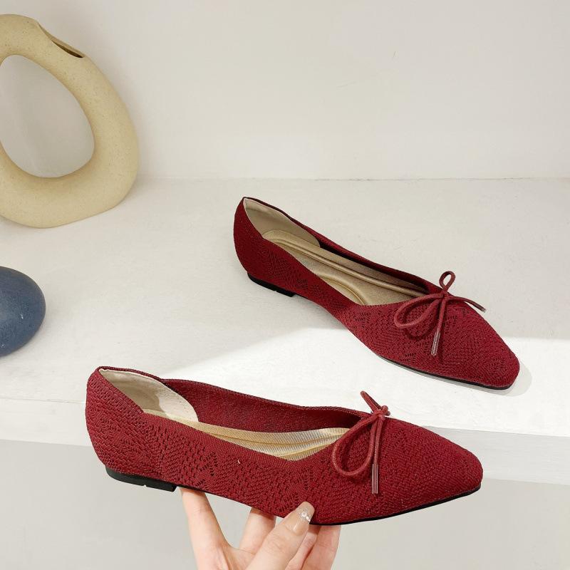 

Single shoes women s new Doudou shoes women s knitted flats shallow mouth flying knitting shoes large size women s shoes Flat 40 красный