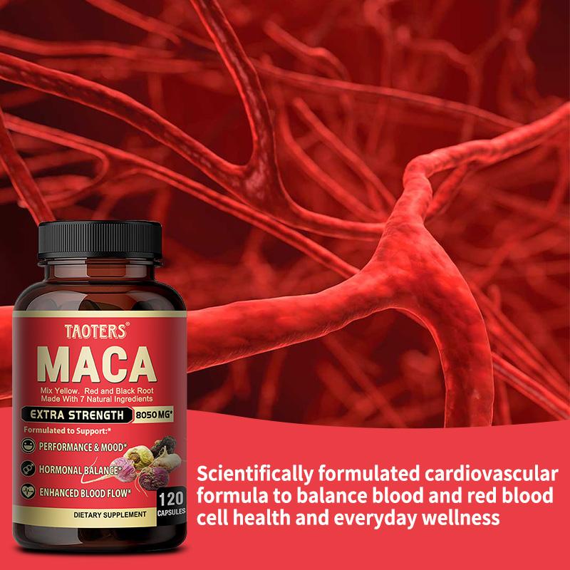 Maca-Wurzel-Kapseln, 8050 mg Äquivalent, 120 Kapseln, Maca-Mischung (Gelb Rot Schwarz)Kräuter-Nahrungsergänzungsmittel