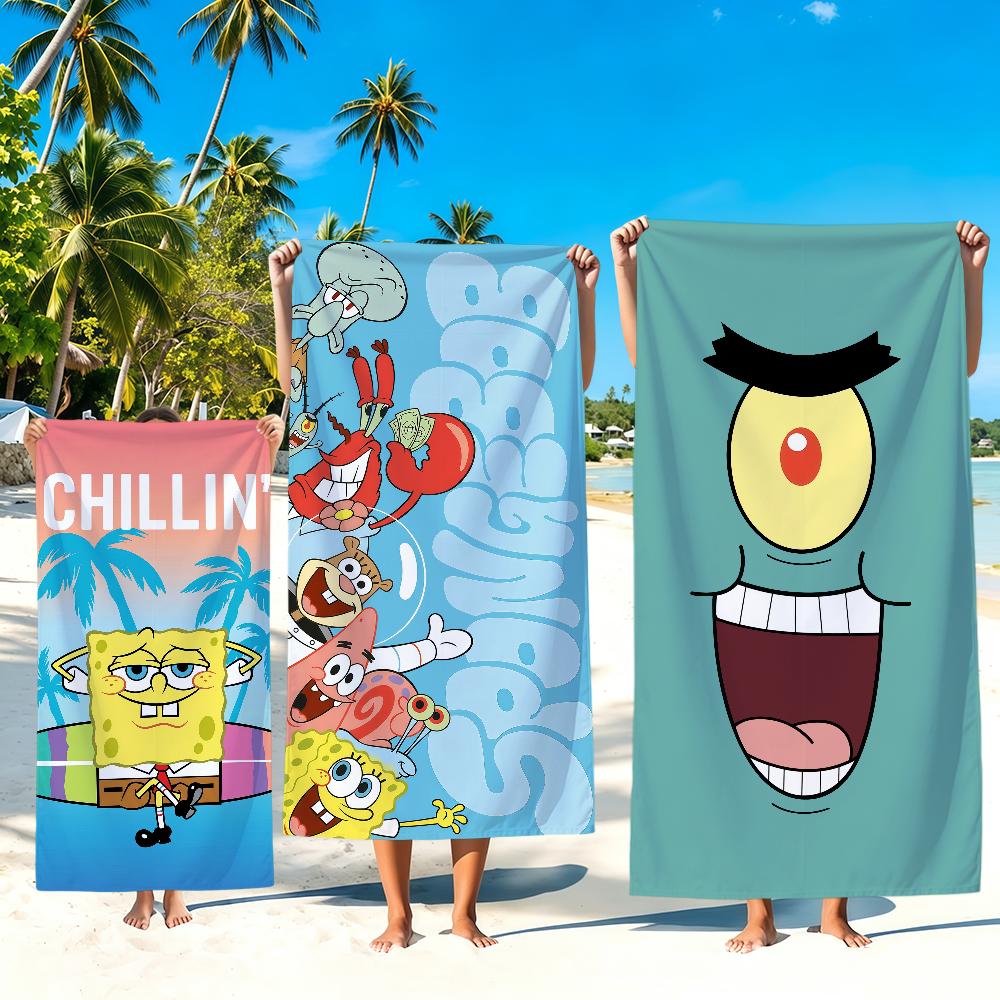 Beach Towels cute b-b-BobS-s Soft fun Quick Dry Pool cartoon s-S-S-SpongeS-eS bathing Towel Travel Gym Spa Camp sport face Gift