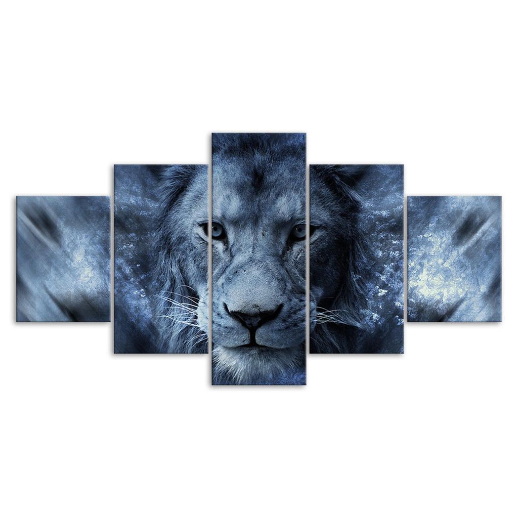 Lion Head Spirit Animal Scene 5 Piece Five Panel Wall Canvas Print Pictures Modern Art Poster Home Decor Gift For Him For Her