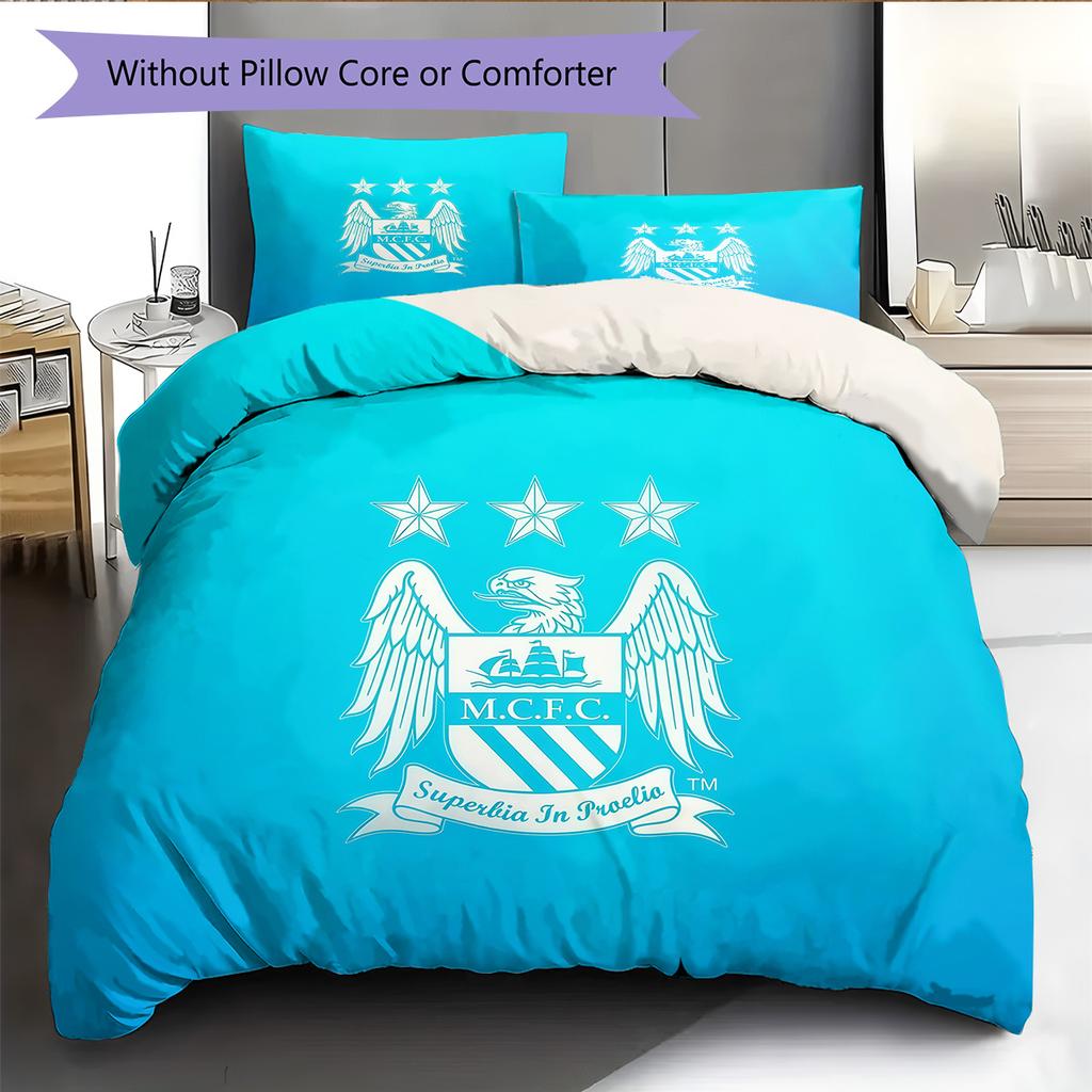 Manchester City Pattern Bedding Quilt Set Home Decoration Gift (1 * duvet cover + 2 * pillowcase without core)