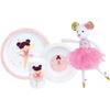 Dish Set - - BALLERINA DANCER - Deep Plate Ø16 Cm, Flat Plate Ø22 Cm, Glass 220 Ml and Musical Plush 40 Cm