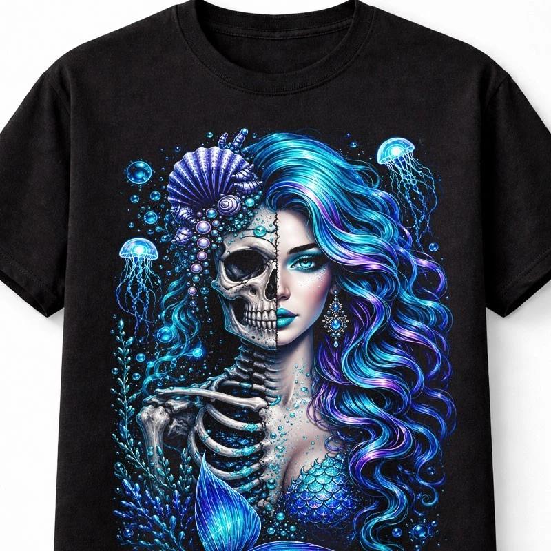 Mermaid Skull Ocean Gothic Fantasy Graphic Unisex TShirt S