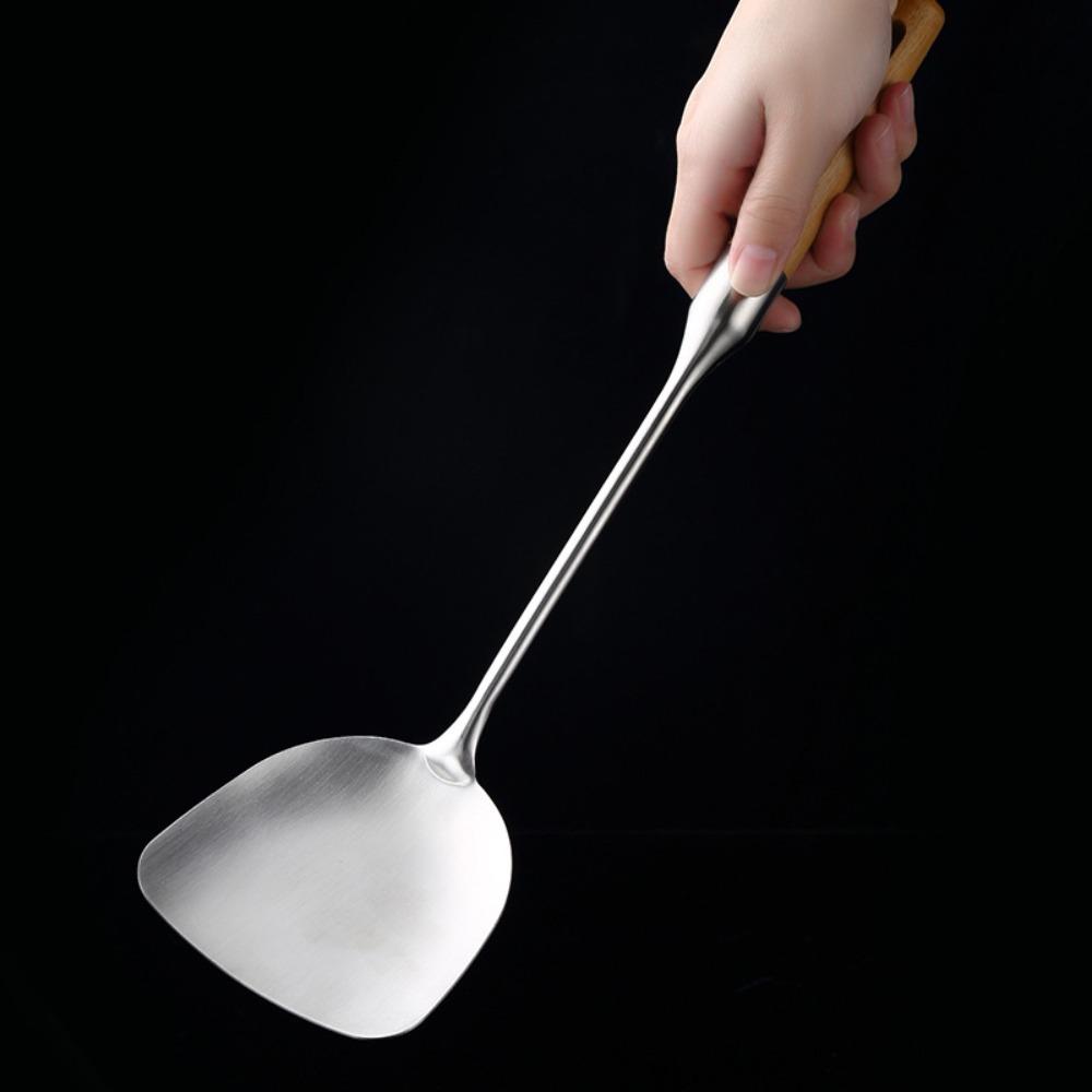 

Длинная ручка из нержавеющей стали, лопатка для вока, деревянная ручка, ложка для риса, половник, кухонная лопатка для домашнего использования