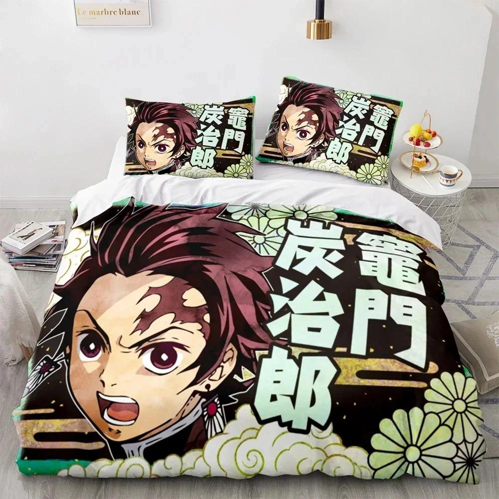 Demon Slayer Ensemble de literie 3D Anime Housse de couette Taies d'oreiller Simple Double Complet Queen King Size Garçons Filles Cadeau Décoration d'intérieur
