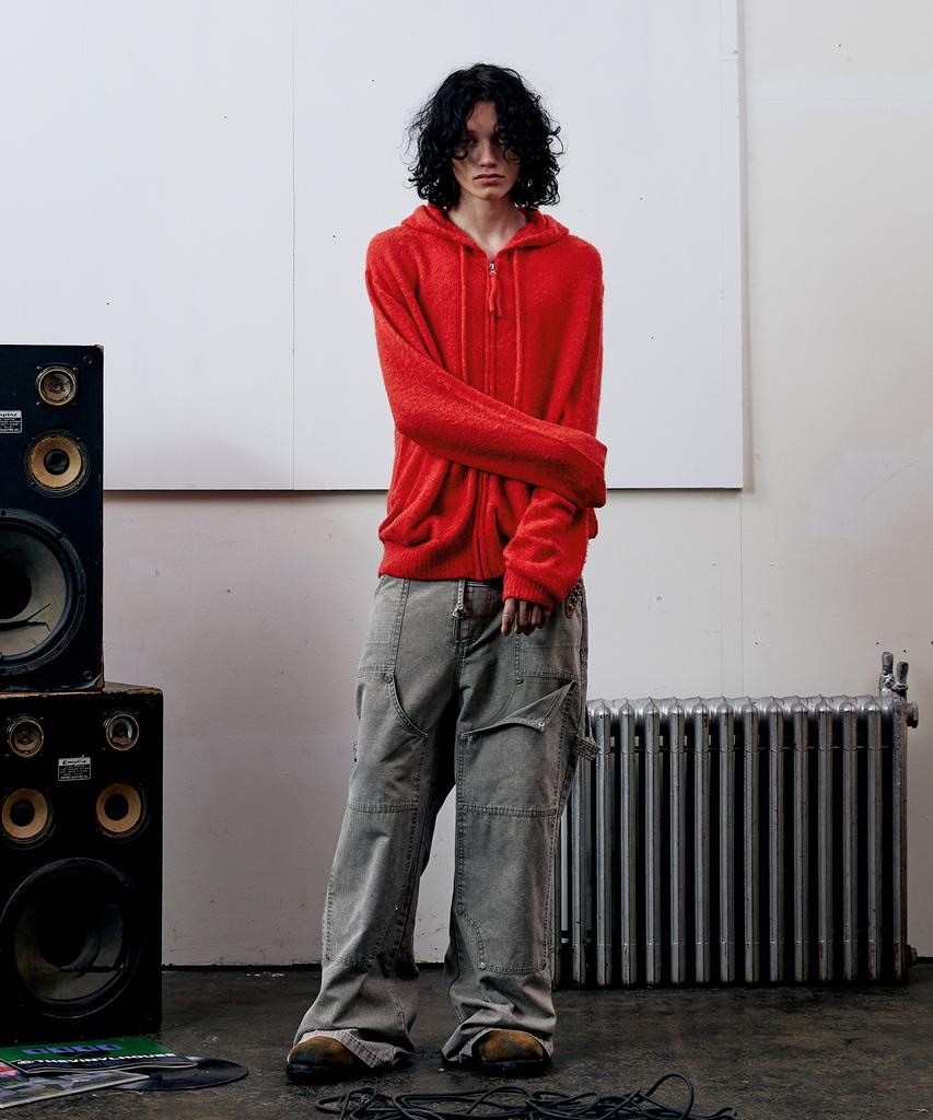 Thevinylhouse Round Pocket Knit Zip-Up Red