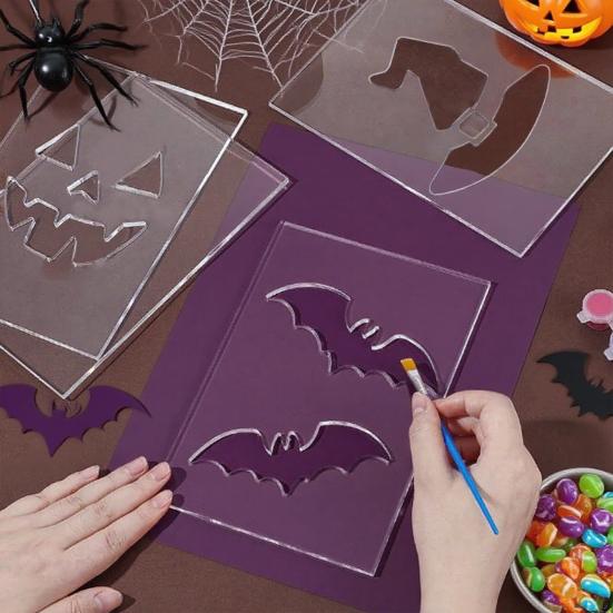 8 Pcs Halloween Pumpkin Face Stencils for Crafts Reusable Acrylic Drawing Template for DIY Pumpkin Carving Wood Wall Art Decor