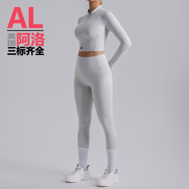 AL Alo Pnalo Yoga Set Womens Half-Zip Long Sleeve Crop Top High Waist Leggings Shorts Gym Workout Fitness Activewear
