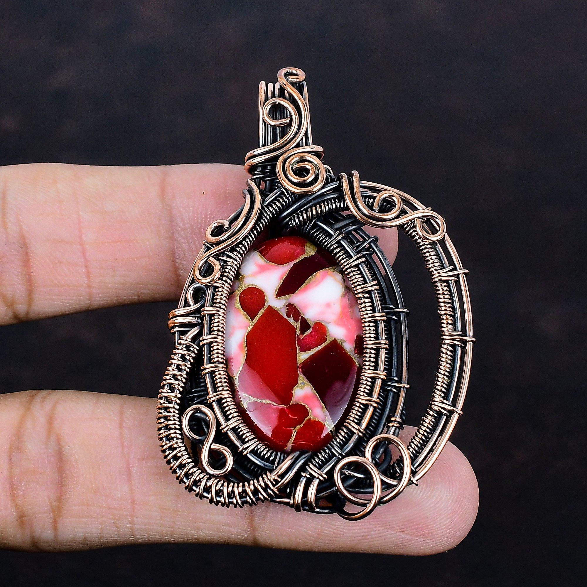 

Kingman red mohave copper turquoise pendant copper wire wrapped pendant gemstone pendant copper wire jewelry gifts for him handmade pendant