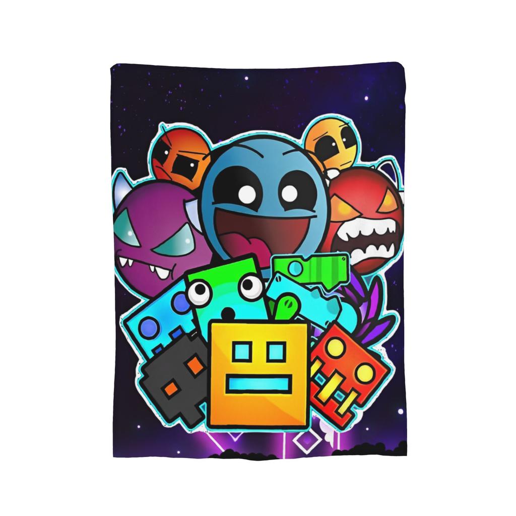Coperta in Flanella Geometric Dash Old School Gaming, Coperte Geometry Dash per Letto Ufficio Trapunta Ultra-Morbida,