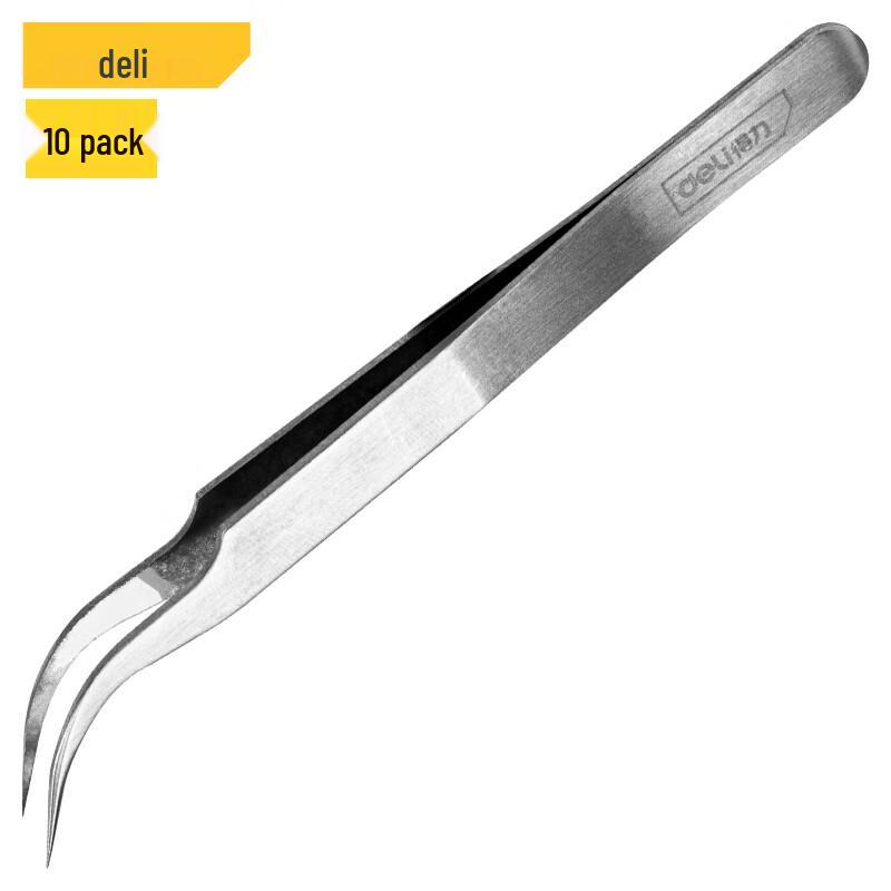Deli Anti-Static Stainless Steel Bent Tweezers (10-Pack) 10-Pack