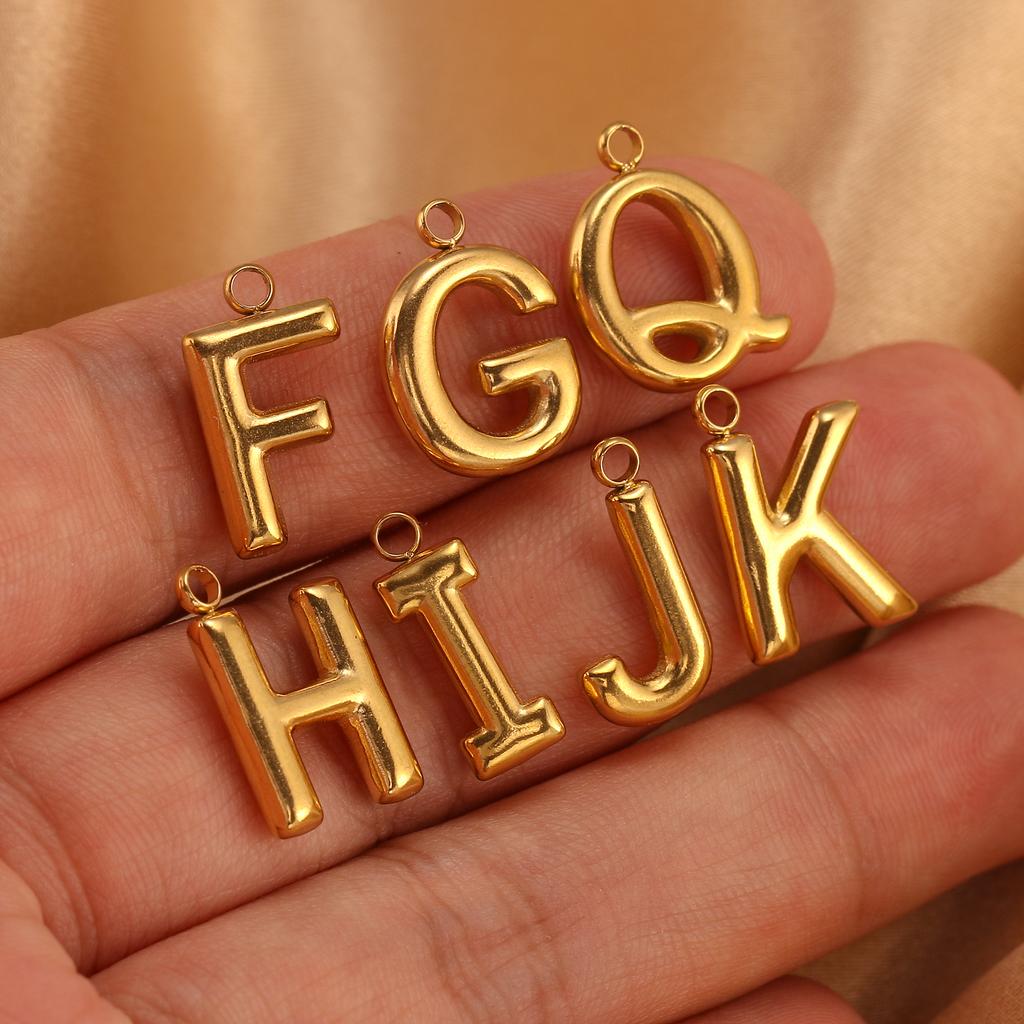 3Pcs Initial Charms 3D Stainless Steel English Letter Pendant 18K Gold Color PVD Plated Bubble Alphabet Charm DIY Jewelry Making