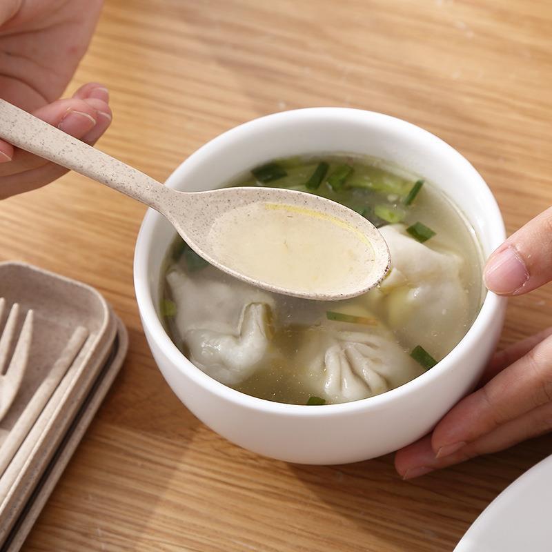 Set Nordic Furculiță, Bețișoare și Lingură din Paie de Grâu - Tacâmuri Portabile 3 în 1 pentru Studenți și Picnicuri