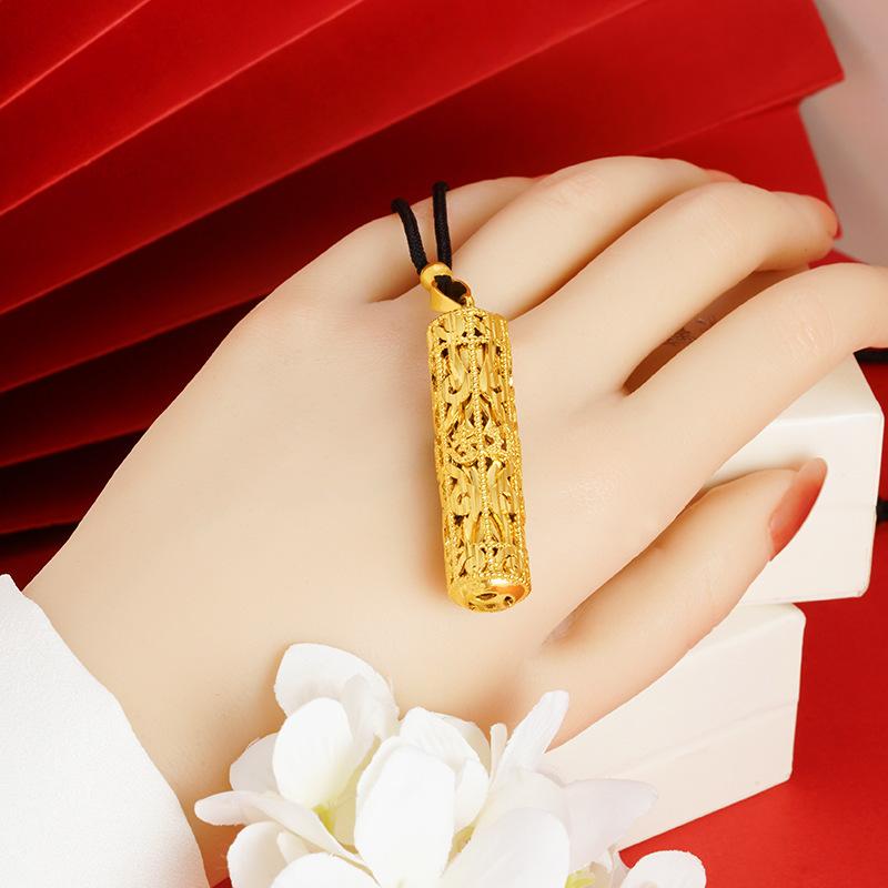 Six-character Motto Column Rope Chain DIY Sanskrit Pendant Ancient Carved Men and Necklace Pendant 60CM(Necklace Long)