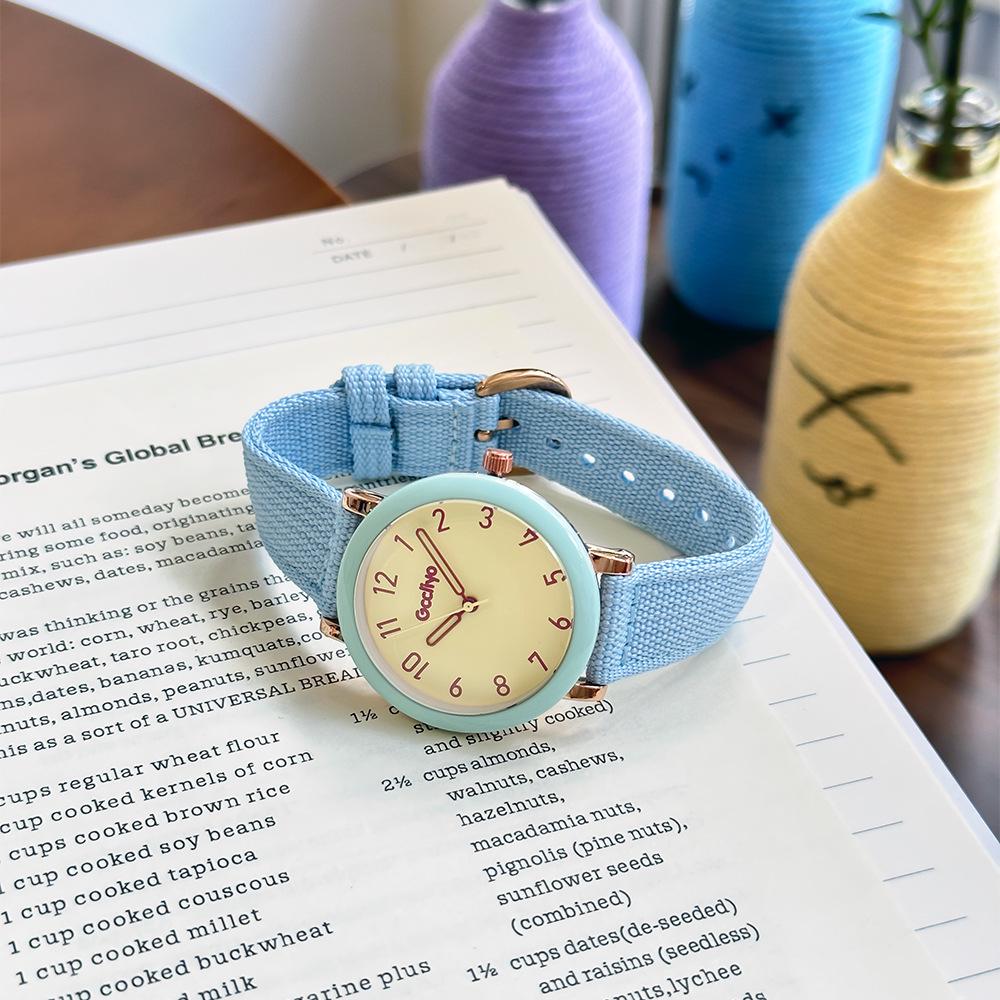 High-End Cream Canvas Strap Quartz Watch - Korean Style Fashion for Girls