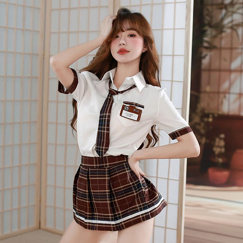 Sexy Spodní prádlo Plisovaná sukně Kostkovaná krátká sukně Studentka vysoké školy Cos Uniforma Svodný Cosplay oblek