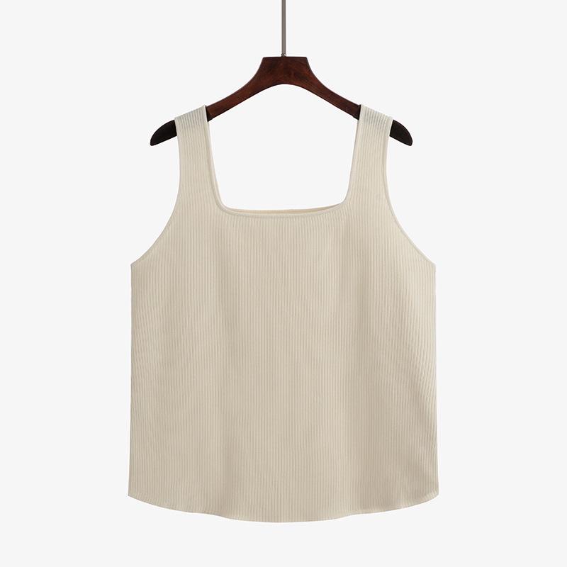 

Plus Size Square Neck Knit Top with Wide Shoulder Straps - Women s Striped Base Layer Camisole Vest XXL (70-85 kg)