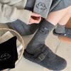 Herbst und Winter Welpen Grau Serie Kontrastfarben Mid-Calf Warme Wolle Damen Socken Cartoon Niedlich Schulstil Bequem