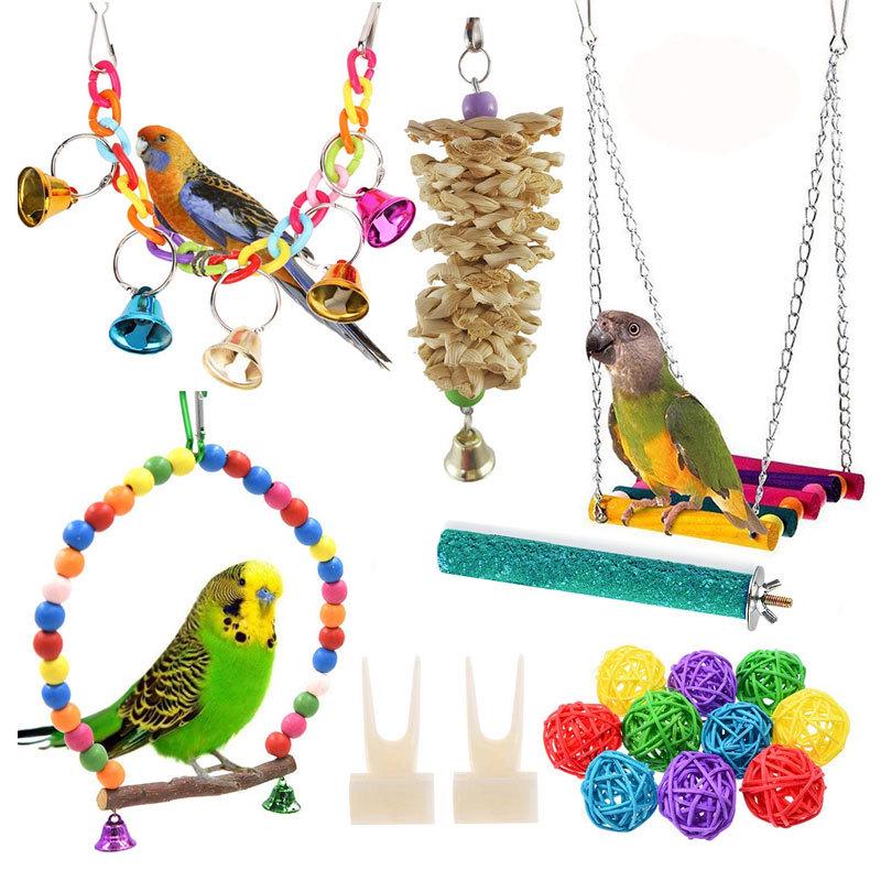Ensemble de 11 jouets pour perroquet: Accessoires Cage à Oiseaux avec Échelle, Balançoire, Anneau à Suspendre et Balle Éducative