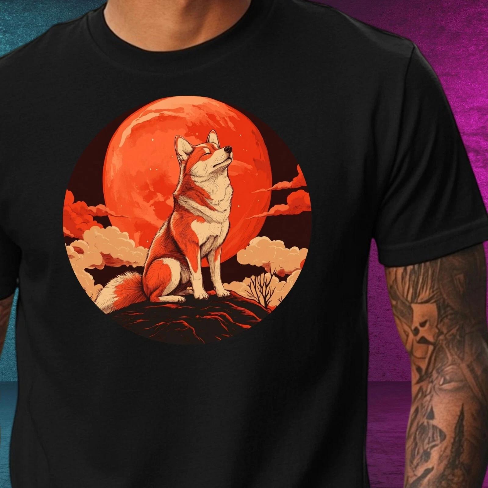 T-Shirt Herren Shiba Inu roter Mond Motiv Baumwolle Größe XS bis 5XL S