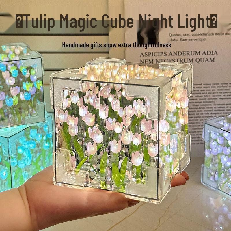 Tulip Night Light: Handmade 3D Magic Cube Atmosphere Lamp Gift