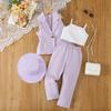 Girls Fashion Suit Summer Kids Casual Coat + Vest + Pants with Hat Suit