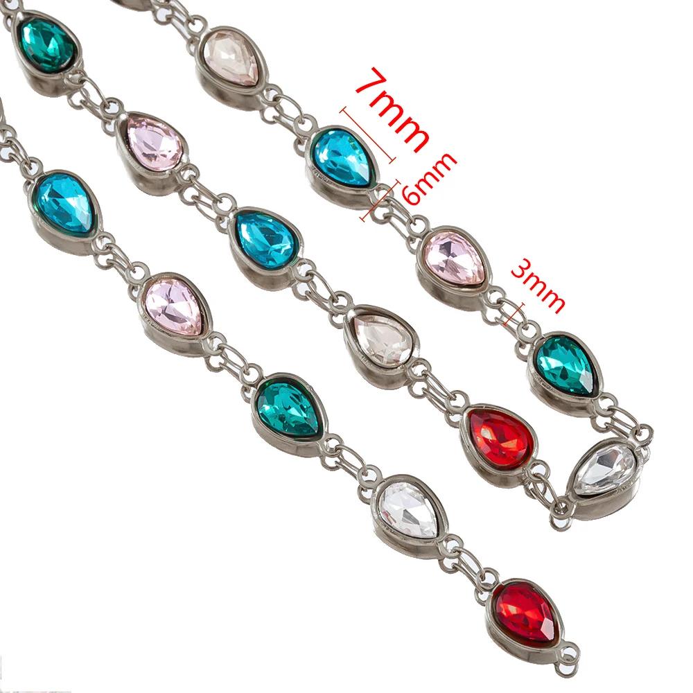 

1M Crystal Beads Beaded Chain Colorful Geometric Glass Bead Stainless Steels Necklace Bracelet Chain DIY Jewelry Making Crafts 1meter