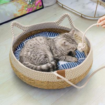 Extra Large Universal Woven Straw Cat Bed - Warm, Four Seasons Kitten Nest