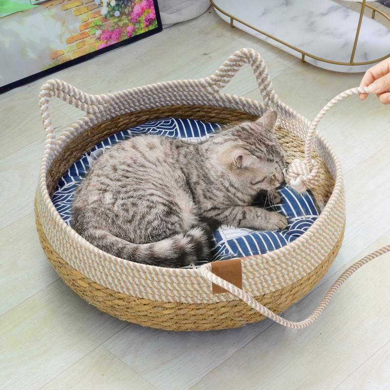 Panier pour chat universel extra large en paille tressée - Chaud, nid pour chaton quatre saisons