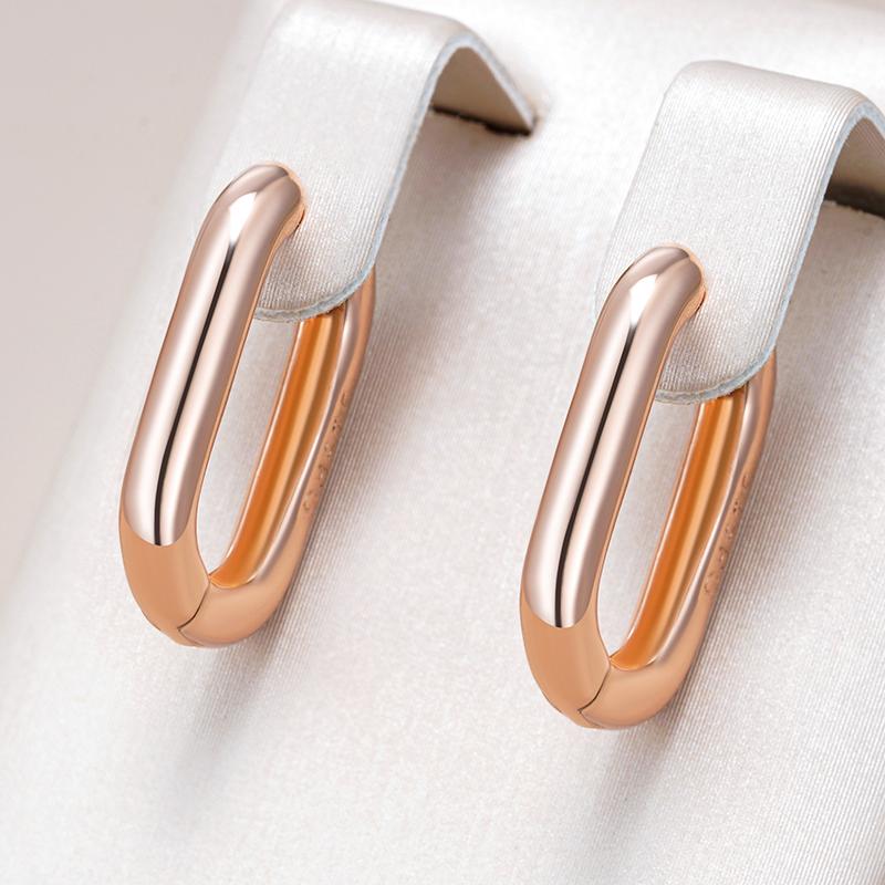 Fashion  Rose Gold Color Simple Glossy Rectangular Hoop Earrings For Women Party High Quality Daily Fine Jewelry