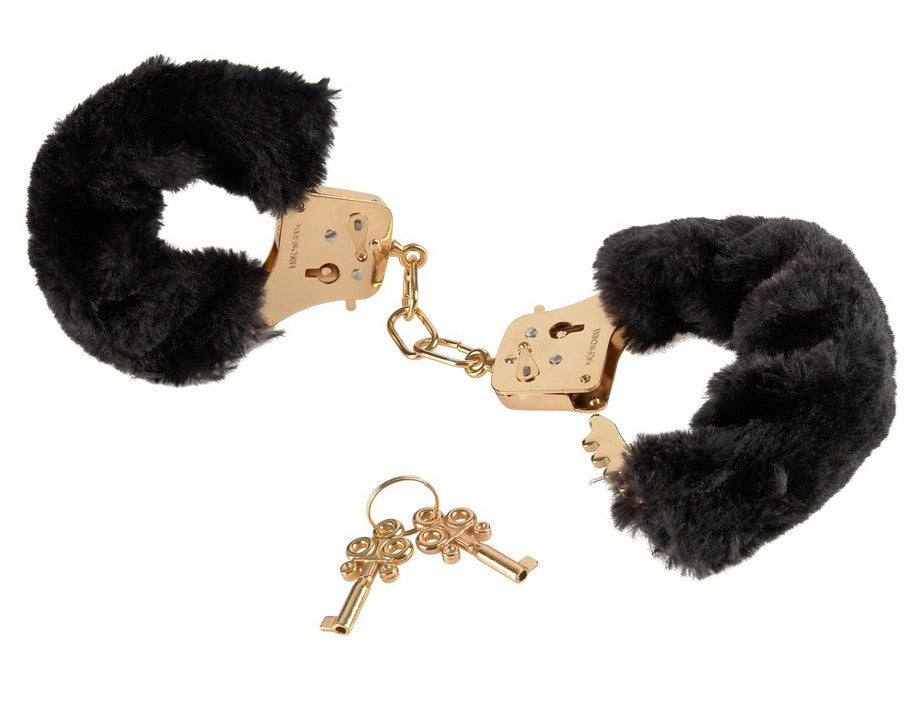 Gold Furry Black Handcuffs - Fetish Fantasy Series - Handcuffs