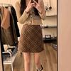 Plus Size Women's High Waist Retro Plaid Wool Mini Skirt