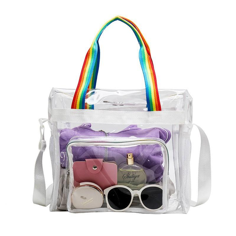 Women Clear Shoulder Bag Waterproof Transparent Tote Handbag Large Capacity Simple Satchel Bag Outdoor Swimming Bag 2025 New