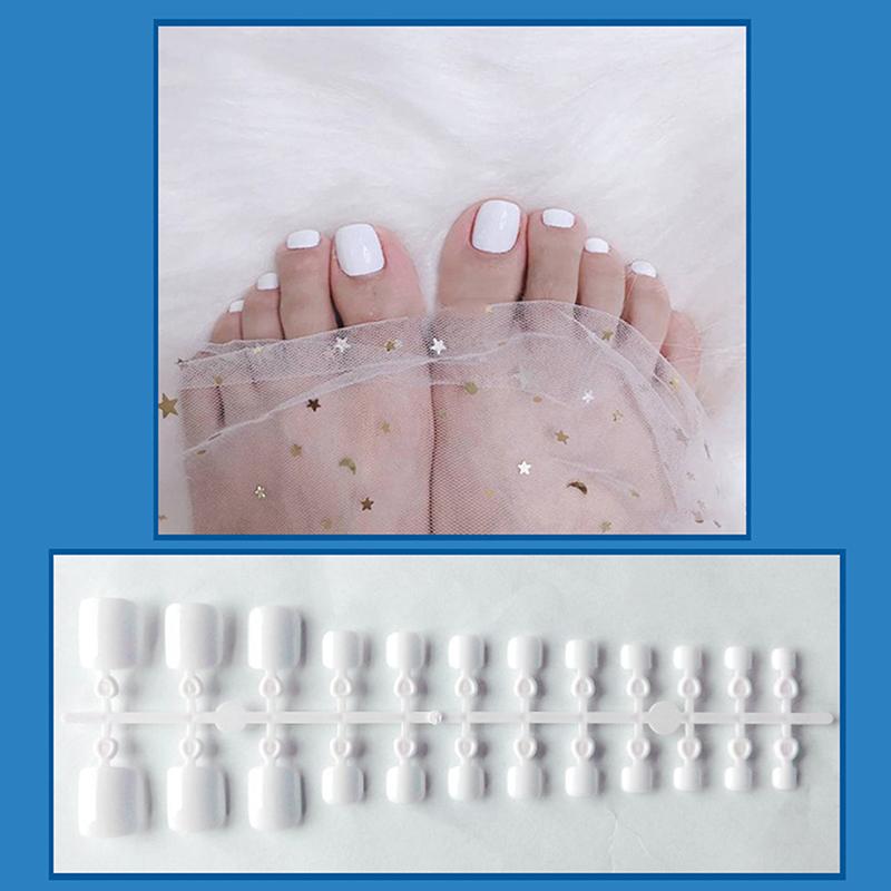 24Pcs Solid Color Square Nail Tips Short Press On Toenails Acrylic Fake Toe Nails Full Cover Artificial Foot Extension Tips
