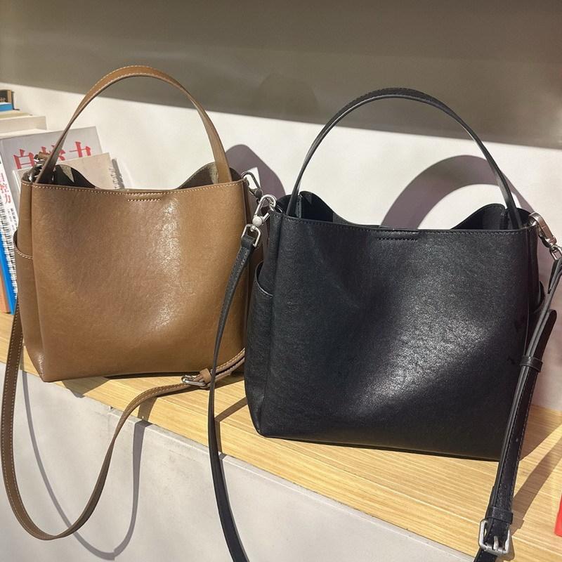 New cowhide leather premium feeling bucket bag tote bag underarm bag shoulder crossbody handbag bag women's bag