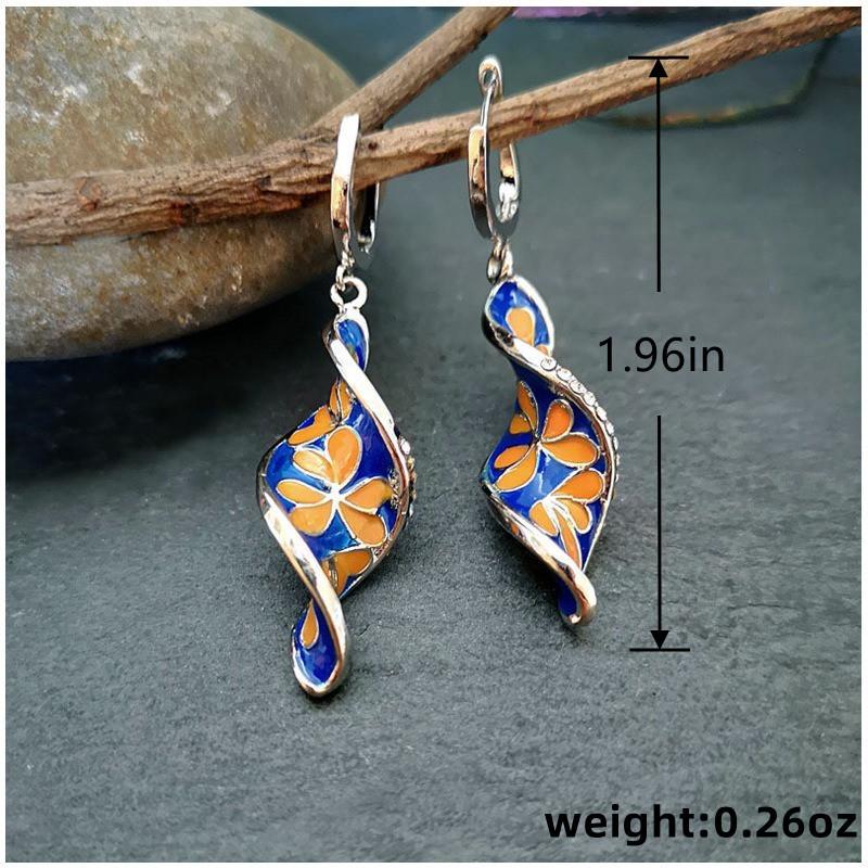 Kreative Spiralblatt Emaille Cloisonné Blume Lange Anhänger Ohrringe