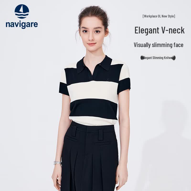 Navigare Women s Sailor Striped Knit Polo Shirt L