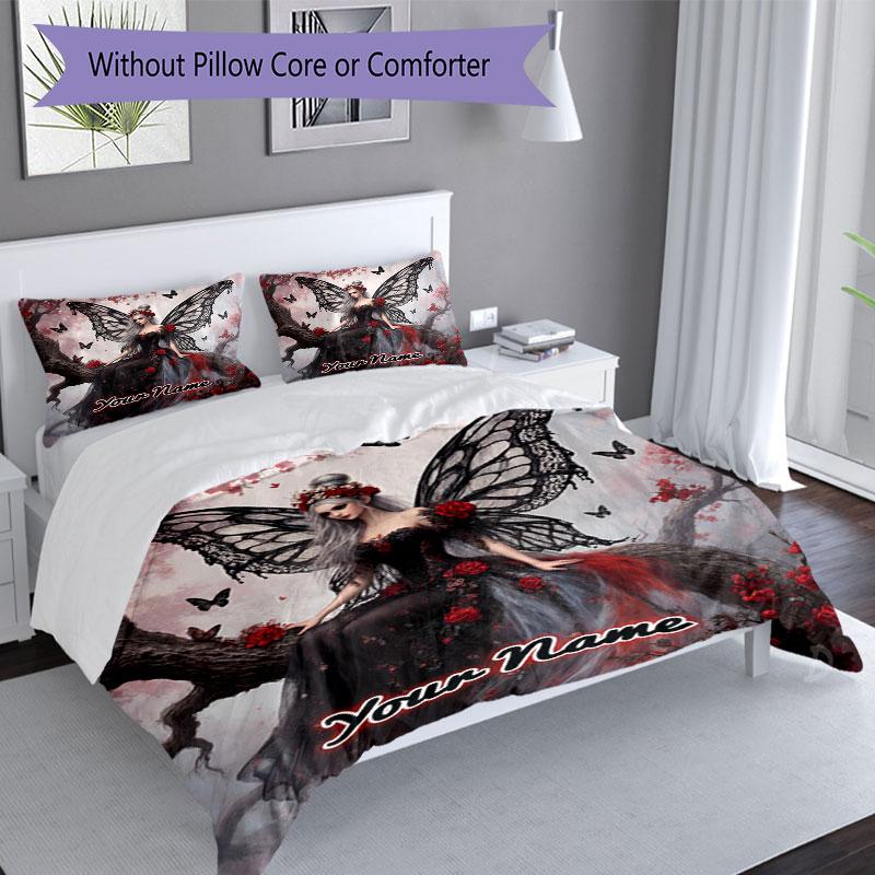 3PC Custom Name Fairy Dreams Black Bedding Set Printed Bedding Set Duvet Cover Closure Includes 1 Duvet Cover & 2 Pillowcases for All Seasons Bedroom