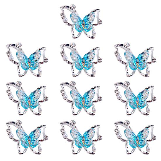 10Pcs Butterfly Nail Art Charm Rhinestone Faux Pearl 3D Butterfly Shape Nail Design Jewelry DIY Crafts Nail Decoration Accessories