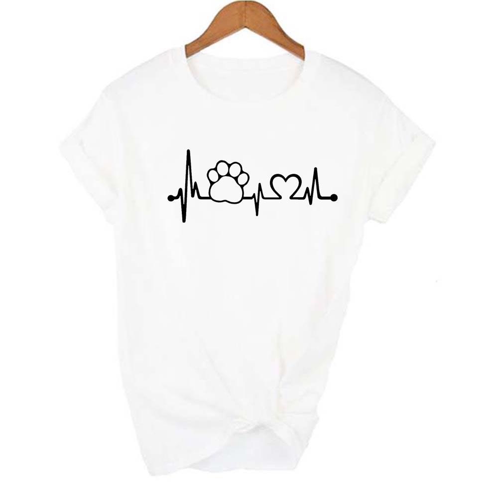 Summer Clothing Tops Print Dog Cat Pet Heartbeat Lifeline Female Shirt Casual Funny T Shirt