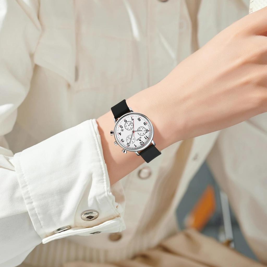 Analog Chronograph Quartz Watch with Date Simple and Stylish Suitable for Nurse Silica Gel Strap Silica [BUREI] Women's Display, Lightweight, Slim,