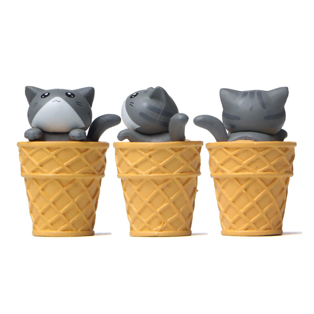 Gourmet Series Ice Cream Kittens: Miniature Cat Figurines for Creative Desktop and Garden Decor