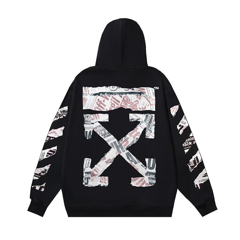 Off-White 2025 Autumn/Winter New Newspaper Arrow Pattern Printed Men's Hoodie