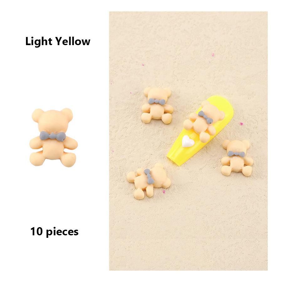 

10 шт. украшения для ногтей в виде медведей-макарон, 3D-галстуки-бабочки в виде мультяшного медведя для милого дизайна ногтей светло-желтого